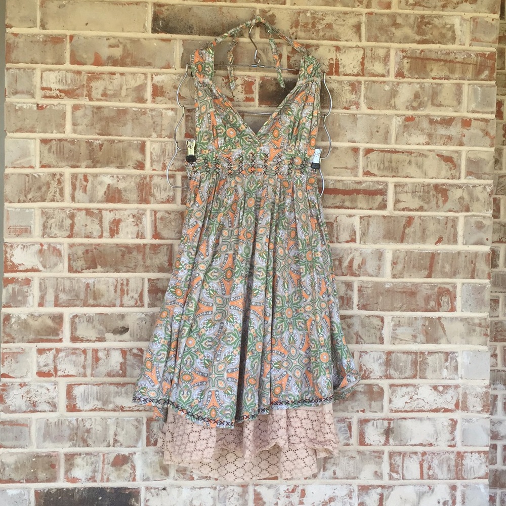 ANTHRO Odd Molly Boho Open-Back Halter Layer Dress - Picture 1 of 8